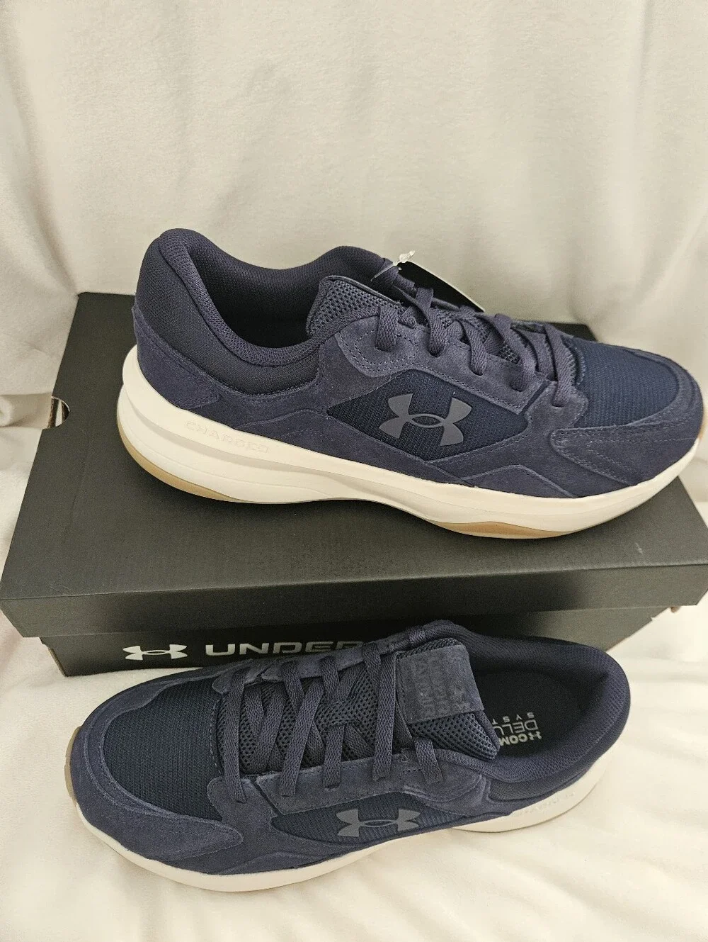 NWT Under Armour UA Edge Suede Mens 13 Navy Blue Charged Sneakers